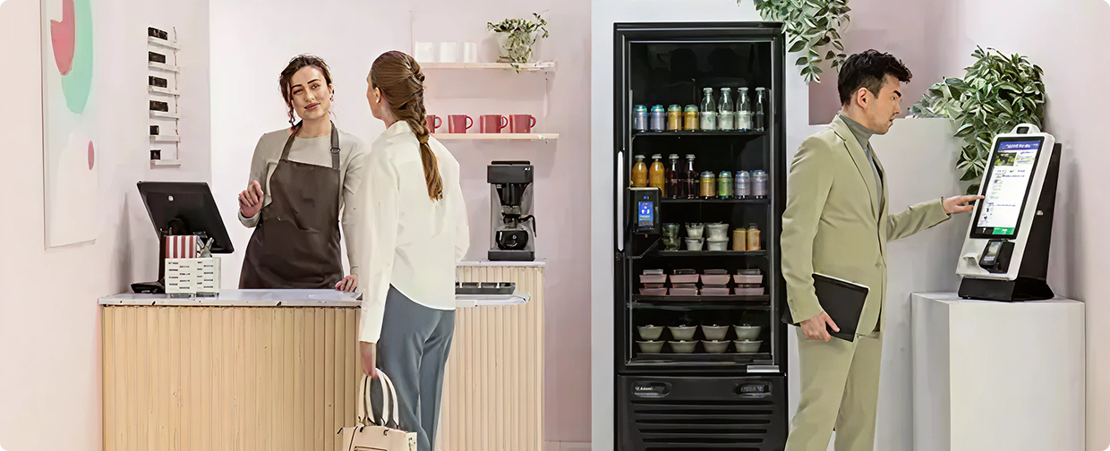 Customer ordering at a modern café